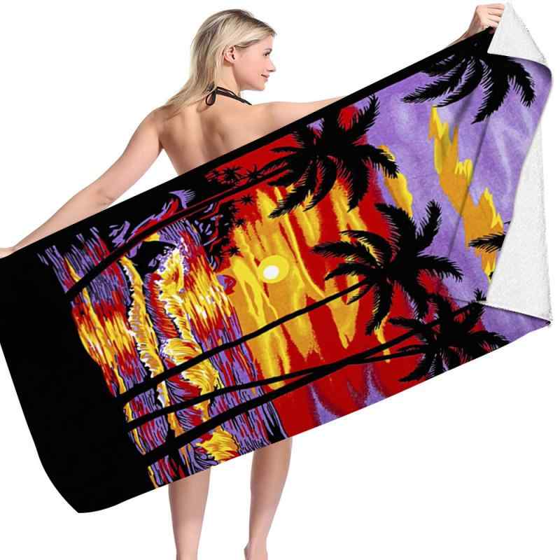 ビーチタオル 大人用 大判 速乾 吸水性抜群 マイクロファイバー 超極細繊維 両面起毛 夕日 ヤシの木 リ..