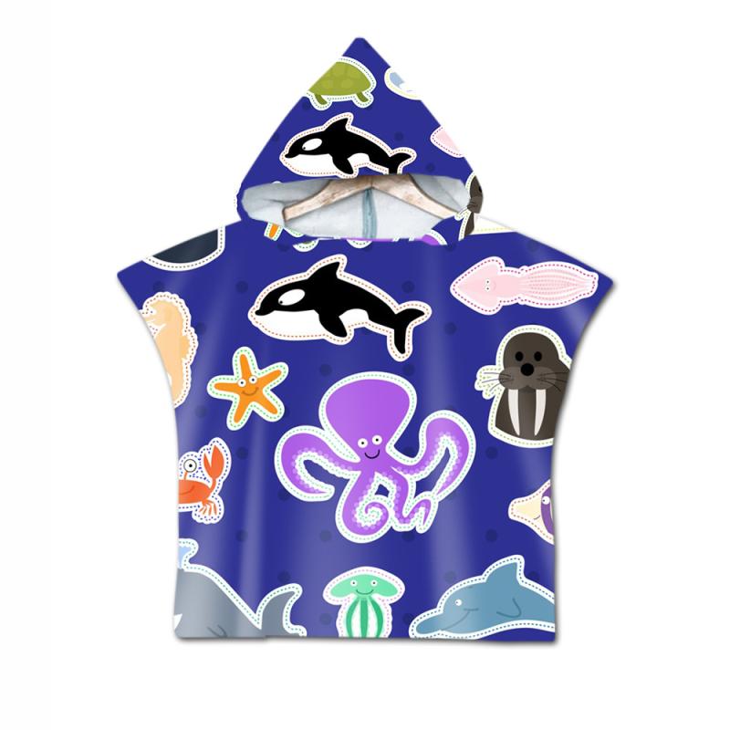 フード付きバスタオル ポンチョ 子供 キッズ 男の子 女の子 マイクロファイバー 超吸水 速乾 刺繍 デジ..