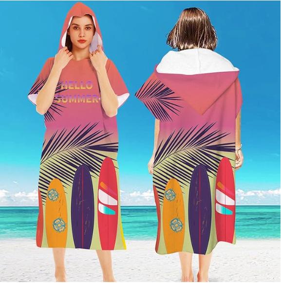 フード付きバスタオル 男女兼用 マイクロファイバー 超吸水 速乾 ビーチタオル ポンチョ バスローブ デ..