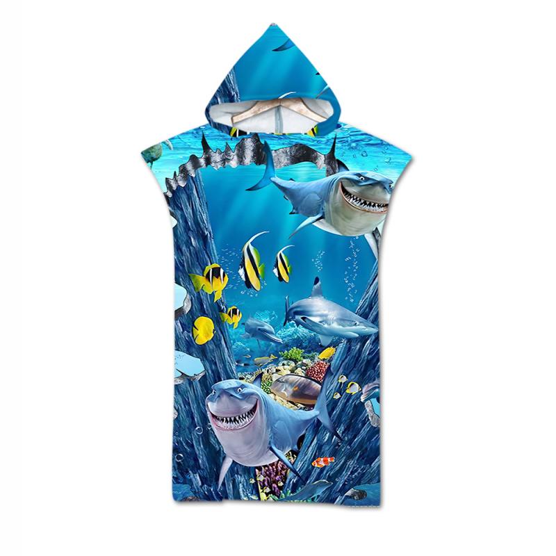 タオル 大人用 マイクロファイバー 超吸水 速乾 サメ シャーク アニマル柄 デジタルプリント フード付き ビーチタオル バスタオル ポンチョ プール 海水浴 レジャー 夏 サマー(x2)