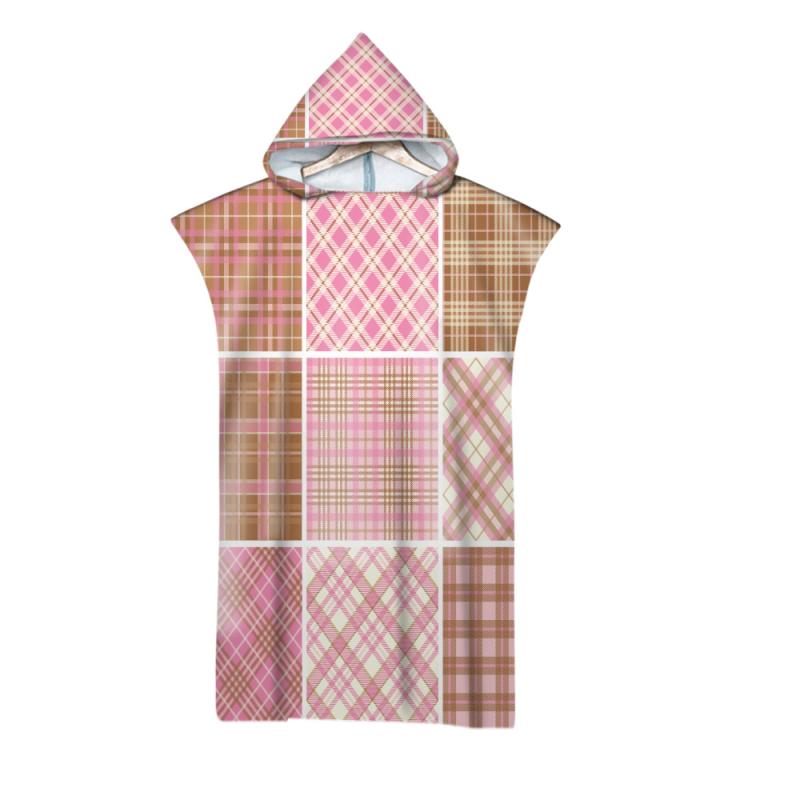 フード付きバスタオル 大人用 レディース メンズ マイクロファイバー 吸水速乾 軽量 刺繍 チェック柄 ..