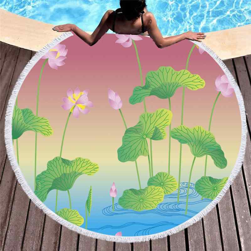 ビーチタオル ラウンド シンプル エレガント おしゃれ 3Dデジタルプリント フリンジ付き マイクロファイバー素材 速乾 吸水性 軽量 大判 ビーチマット 海水浴 プール レジャーシート 春夏(x2)