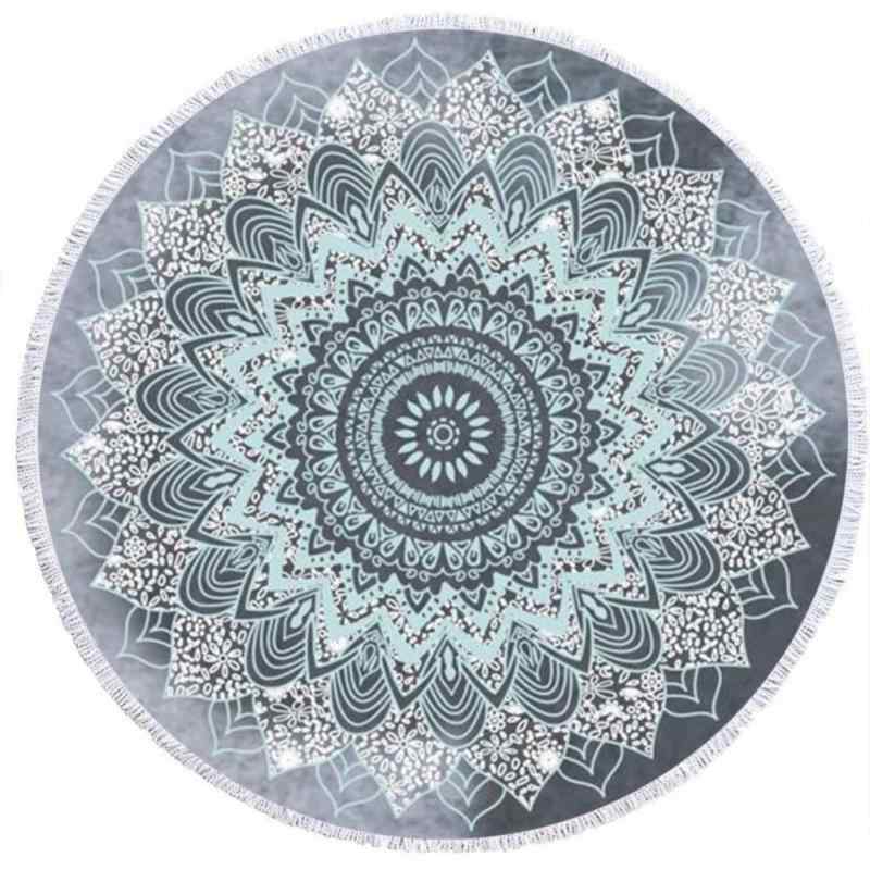 ビーチタオル マイクロファイバー マンダラ柄 円形 ラウンド フリンジ付き 春夏 ビーチマット レジャー..