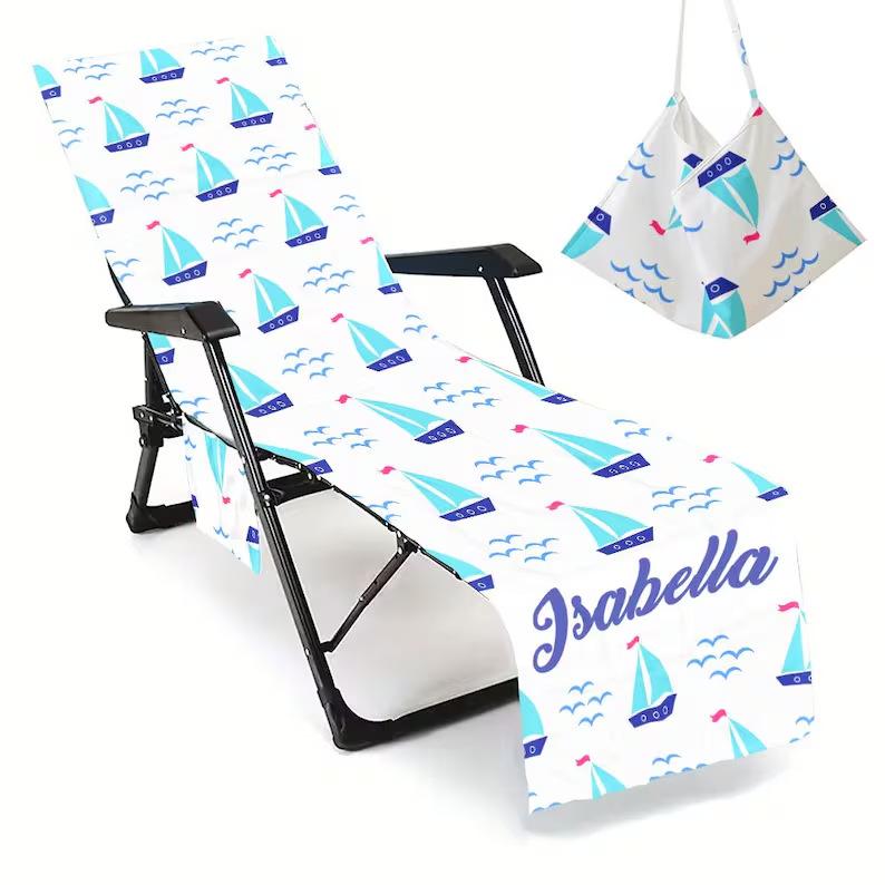 ビーチタオル チェアカバー サマーベッド用 マイクロファイバー 吸水 速乾 大判 ポケット付き ヨット柄..