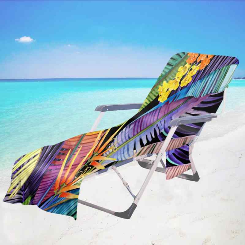 ビーチタオル チェアカバー リーフ柄 3Dデジタルプリント マイクロファイバー ポケット付き サマーベッ..