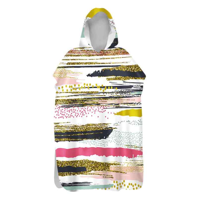 ポンチョタオル メンズ レディース マイクロファイバー 両面フリース ストライプ 吸水速乾 フード付き ..