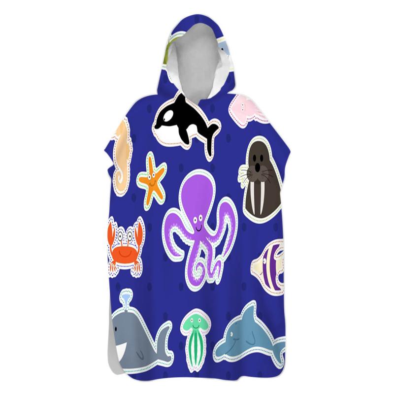 ポンチョタオル フード付き マイクロファイバー 吸水速乾 保温 アニマル柄 水泳 プール ビーチ ダイビング マリンスポーツ アウトドア レジャー お着替え バスローブ ガウン(x2)