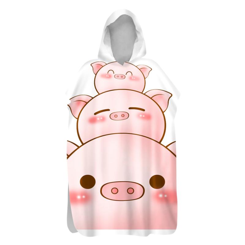 ポンチョ型バスタオル フード付き 速乾 両面フリース 保温 動物柄 マイクロファイバー アウトドア 水泳..