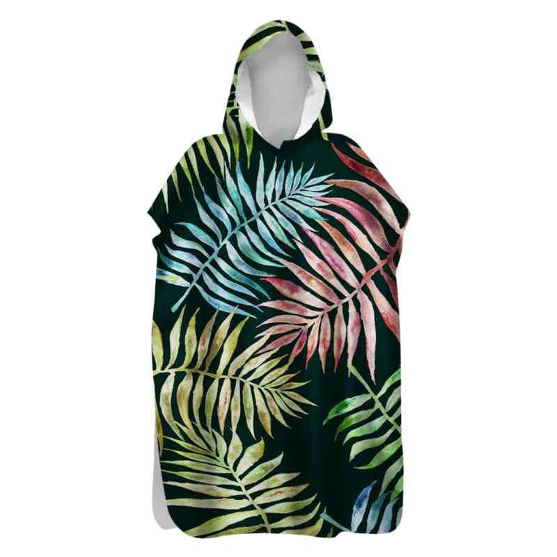 ポンチョ マイクロファイバー 両面フリース 速乾 リーフ柄 プリント フード付き バスタオル ローブ ダイビング マリンスポーツ アウトドア ビーチ プール 保温 着替え 防寒 オールシーズン(x2)