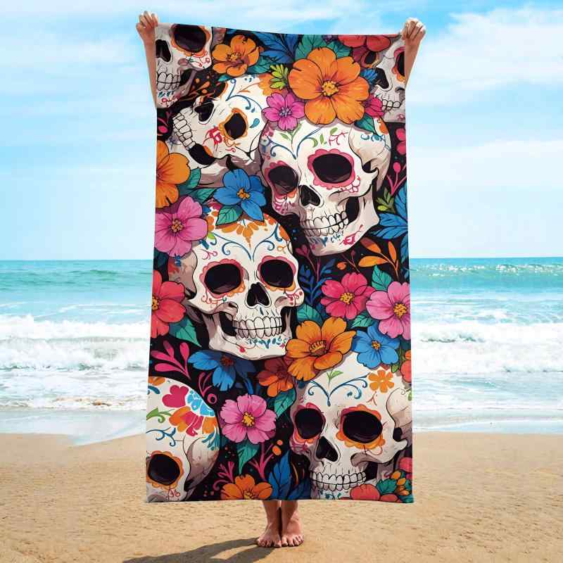 ビーチタオル マイクロファイバー スクエア スカル柄 ドクロ柄 超吸水 速乾 軽量 バスタオル ショール 海水浴 プール レジャー 旅行 アウトドア 春夏(x2)