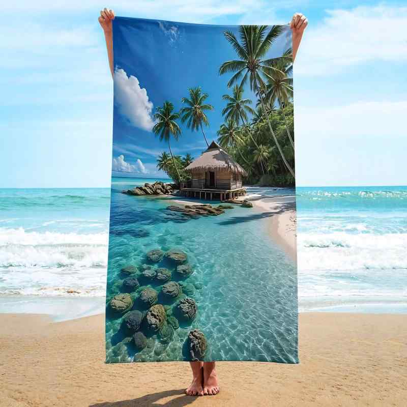 ビーチタオル マイクロファイバー 吸水速乾 軽量 肌触り バスタオル ショール ひざ掛け 四角形 風景柄 ..