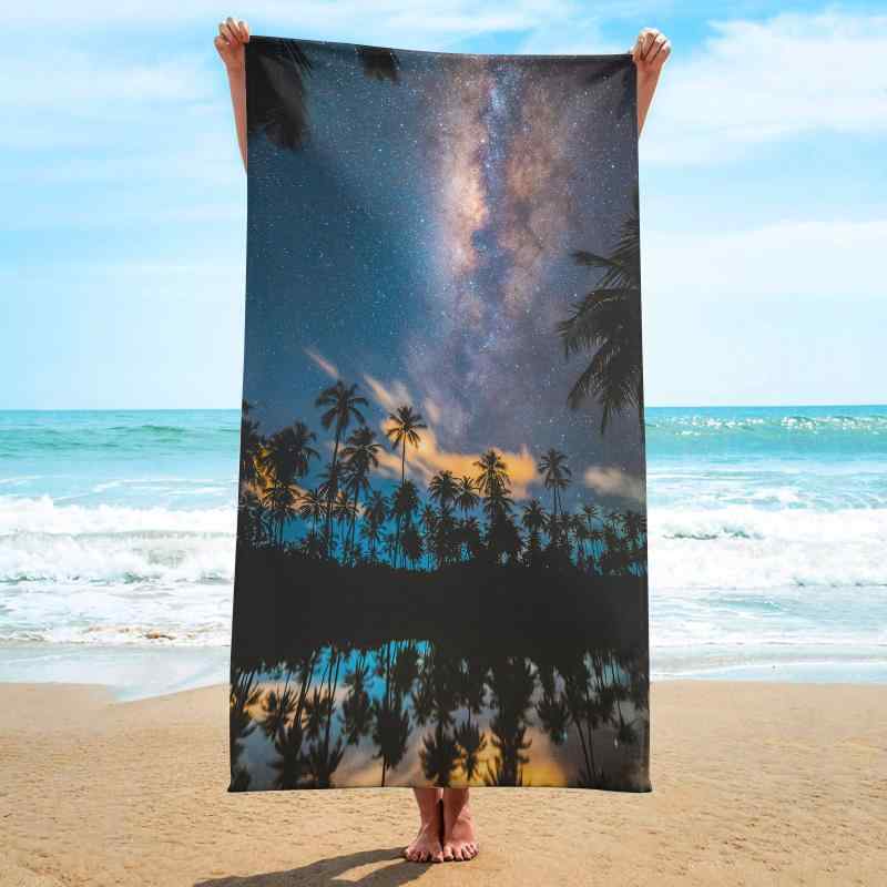 ビーチタオル マイクロファイバー 大判 長方形 ヤシの木柄 春夏 速乾 吸水 薄手 軽量 海水浴 プール リゾート アウトドア 旅行 レジャー ショール ラップ(x2)
