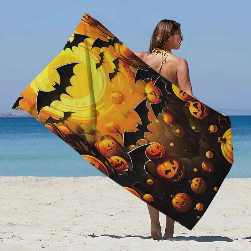 ビーチタオル マイクロファイバー 大判 吸水速乾 ハロウィン 3Dプリント柄 軽量 プール 海水浴 レジャー アウトドア スポーツ 水泳 大人用 こども かわいい デザイン(x2)