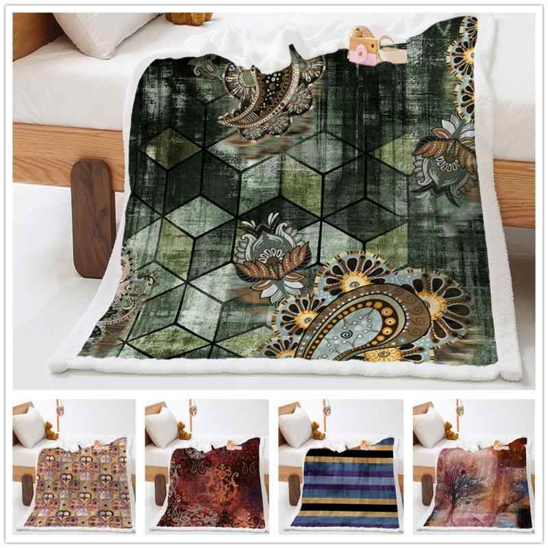 ブランケット レトロ ストライプ デジタルプリント マイクロファイバー ふわふわシープボア なめらかクリスタルフリース 大判 軽量 あったか 寝具 ソファカバー ひざ掛け