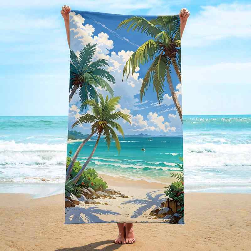 ビーチタオル バスタオル マイクロファイバー 速乾 吸水性 大判 スクエア型 ヤシの木柄 ココナッツツリ..