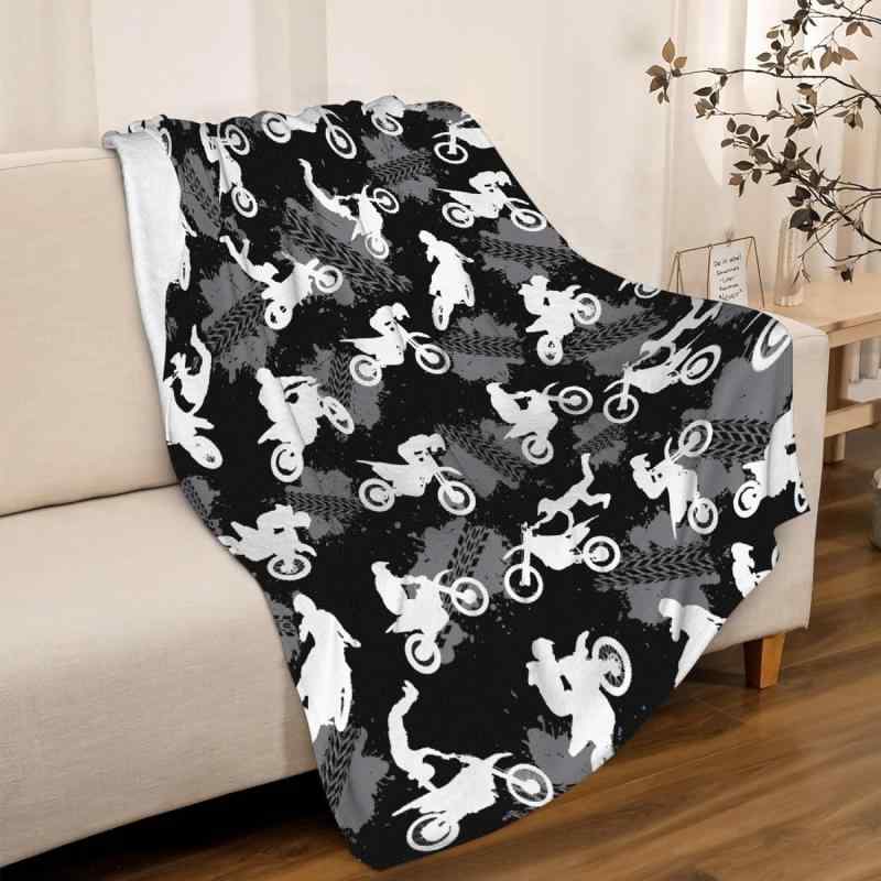ブランケット 毛布 モトクロス オフロードバイク柄 ポリエステル フランネル 極上の肌触り なめらか 快..
