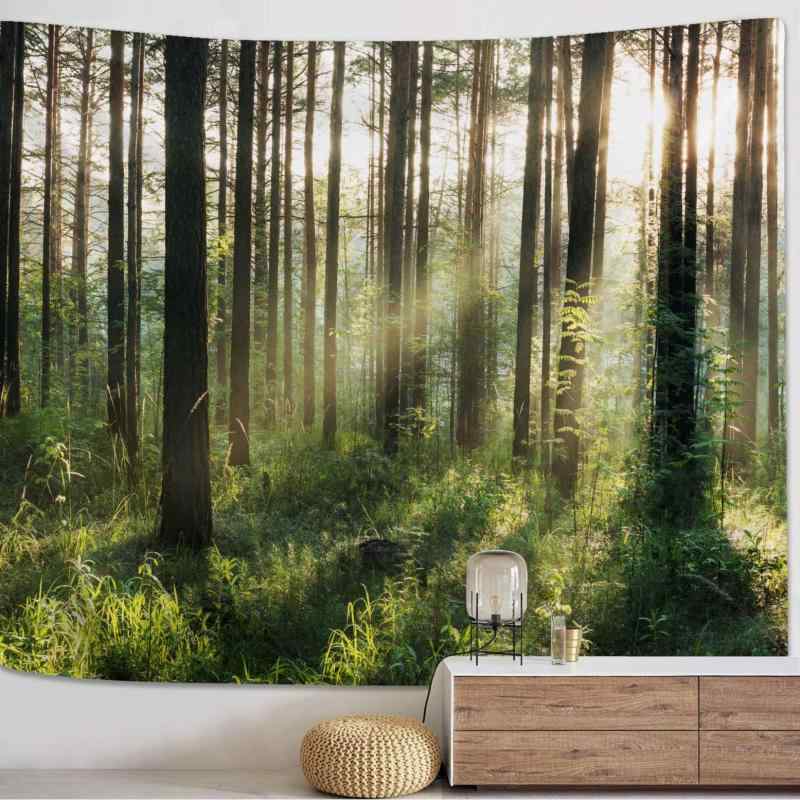 タペストリー 森林 樹木 自然風景 リビング 寝室 書斎 子供部屋 ゲストルーム 壁飾り 背景装飾 インテリア ウォールデコレーション 北欧風 美しい 癒し おしゃれ ポリエステル 長方形