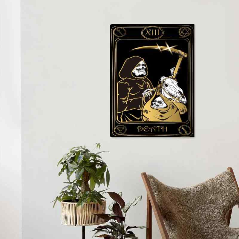タペストリー 金色のドクロ タロットカード 占い ボヘミアン 北欧風 壁飾り インテリア 背景布 ポリエ..