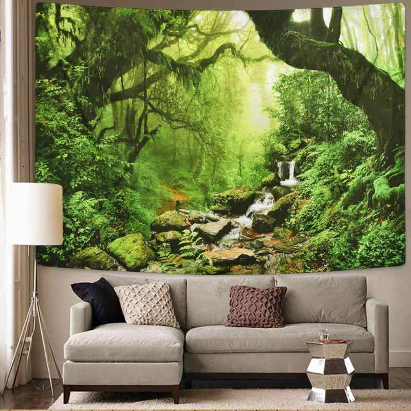 タペストリー 熱帯雨林 森林 風景画 緑 自然 道 木々 幻想的 癒し ウォールデコレーション ポリエステル 北欧 インテリア リビング 寝室 壁飾り ウォッシャブル