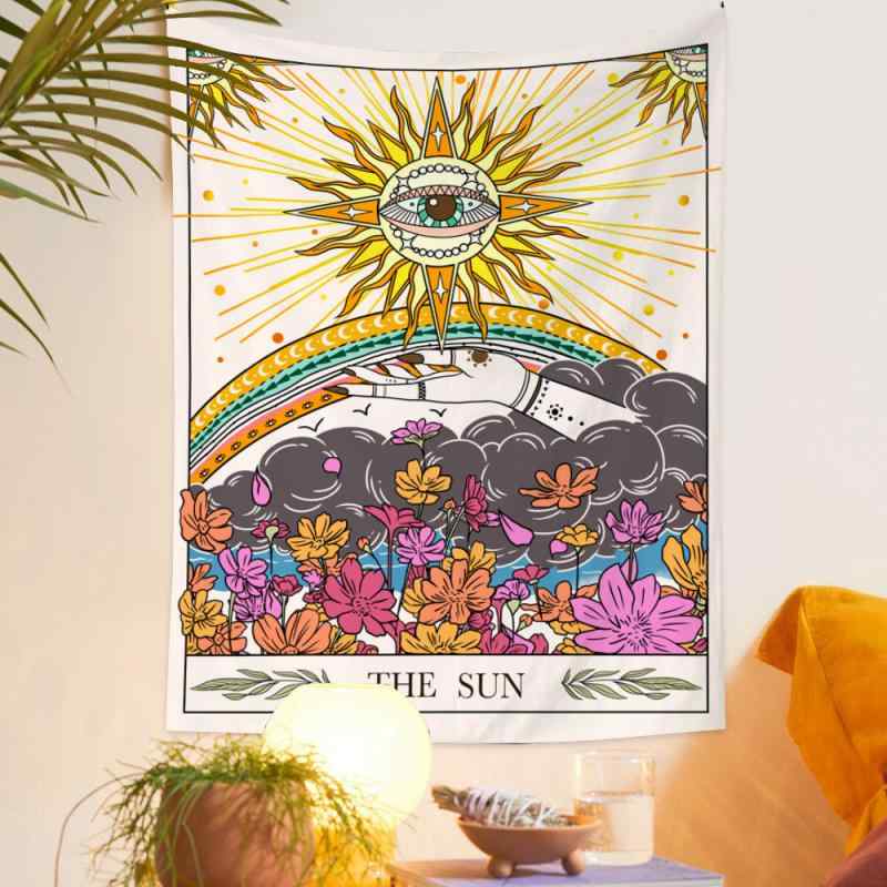 タペストリー タロットカード 北欧風 おしゃれ ポリエステル 幾何学 抽象 壁飾り 背景布 ウォールデコレーション 寝室 リビング 子供部屋 書斎 インテリア 太陽 月 星