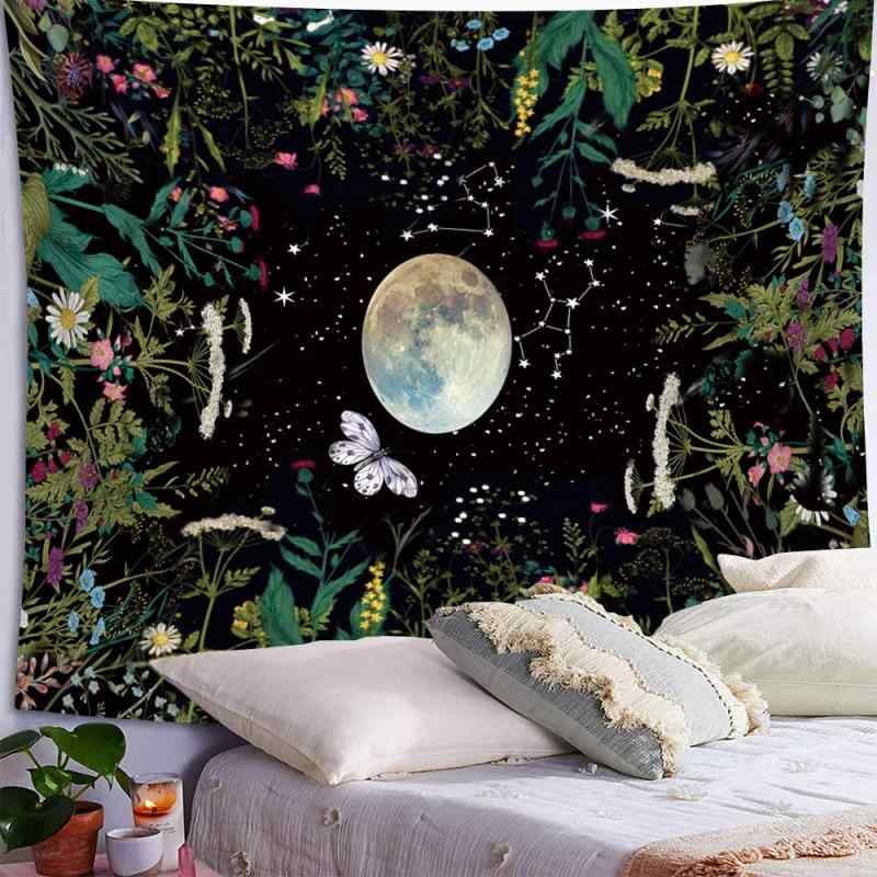 タペストリー 星空 月 蝶 花柄 壁掛け インテリア 部屋装飾 背景布 ベッドルーム リビング ウォールデコレーション ポリエステル 長方形 模様替え