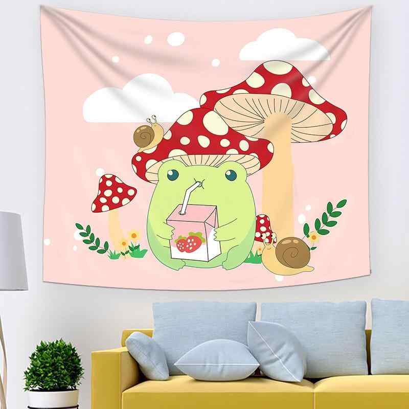 タペストリー インスタ風 かわいい カエル アニメ キャラクター 部屋 飾り ウォールデコレーション ルームデコレーション インテリア ライブ配信 背景布 ポリエステル 長方形