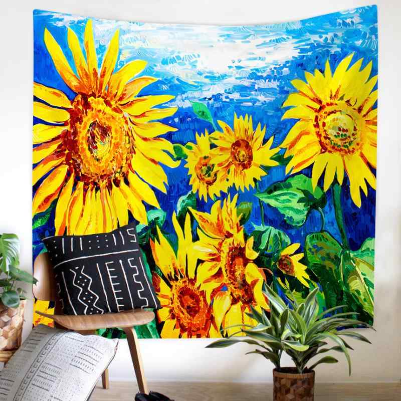 タペストリー ひまわり柄 壁掛け ウォールデコレーション ビーチタオル ピクニックマット レジャーシート ポリエステル 洗濯機洗い可 リビング インテリア 部屋 模様替え 海 アウトドア 夏