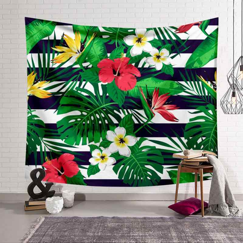 タペストリー 花柄 ボタニカル ヤシの葉 ストライプ デジタルプリント 壁掛け ポリエステル モダン シンプル 長方形 インテリア リビング 寝室 部屋飾り ウォールデコレーション 間仕切り 目隠し(x2)