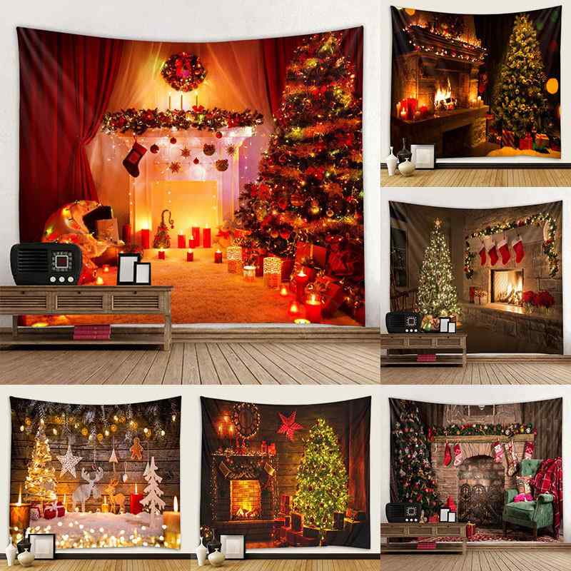 タペストリー クリスマスツリー 壁掛け ウォールデコレーション 北欧風 おしゃれ 暖炉デザイン 印刷 アート ポリエステル 部屋飾り インテリア イベント飾り
