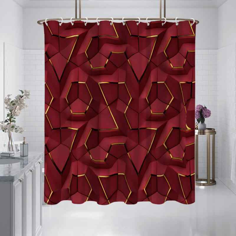 シャワーカーテン 防水 撥水 立体幾何学模様 浴室 バスルーム お風呂 目隠し 間仕切り 穴あけ不要 突っ張り式 おしゃれ モダン ポリエステル製 シンプルデザイン