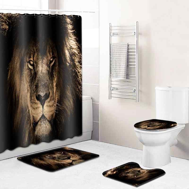 バスルーム用品 ライオン柄 防水 シャワーカーテン バスカーテン バスマット ノンスリップマット フロアマット 浴室 お風呂 おしゃれ 高級感 ポリエステル セ...