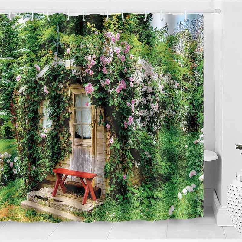 シャワーカーテン バスマット フロアマット セット ポリエステル 撥水加工 滑り止め 吸水 家柄 ハウスデザイン スタイリッシュ モダン おしゃれ バスルーム