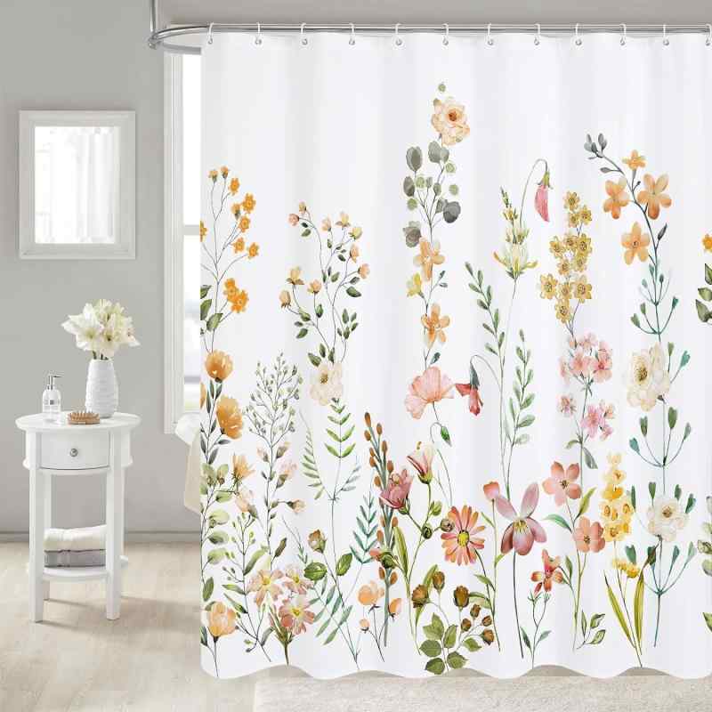 シャワーカーテン ポリエステル素材 厚手 防水 防カビ モダン シンプル スタイリッシュ デジタルプリント 植物柄 花柄 ボタニカル バスルーム 浴室 お風呂用