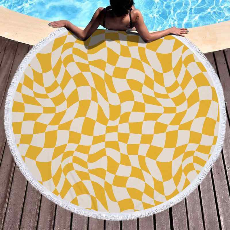 ビーチタオル 円形 大判 マイクロファイバー プリント 小花柄 3Dデジタル 吸水速乾 海 プール レジャー..