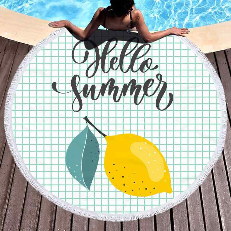 ビーチタオル 円形 レモン柄 3Dデジタルプリント さわやか マイクロファイバー 速乾 ショール 大判スト..