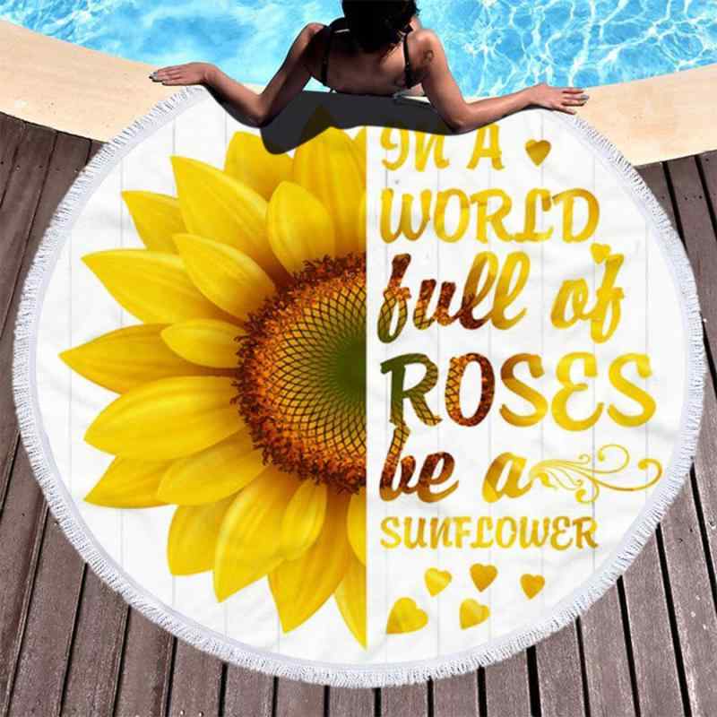 ビーチタオル 円形 ひまわり柄 プリント マイクロファイバー ポリエステル ビーチブランケット ショー..