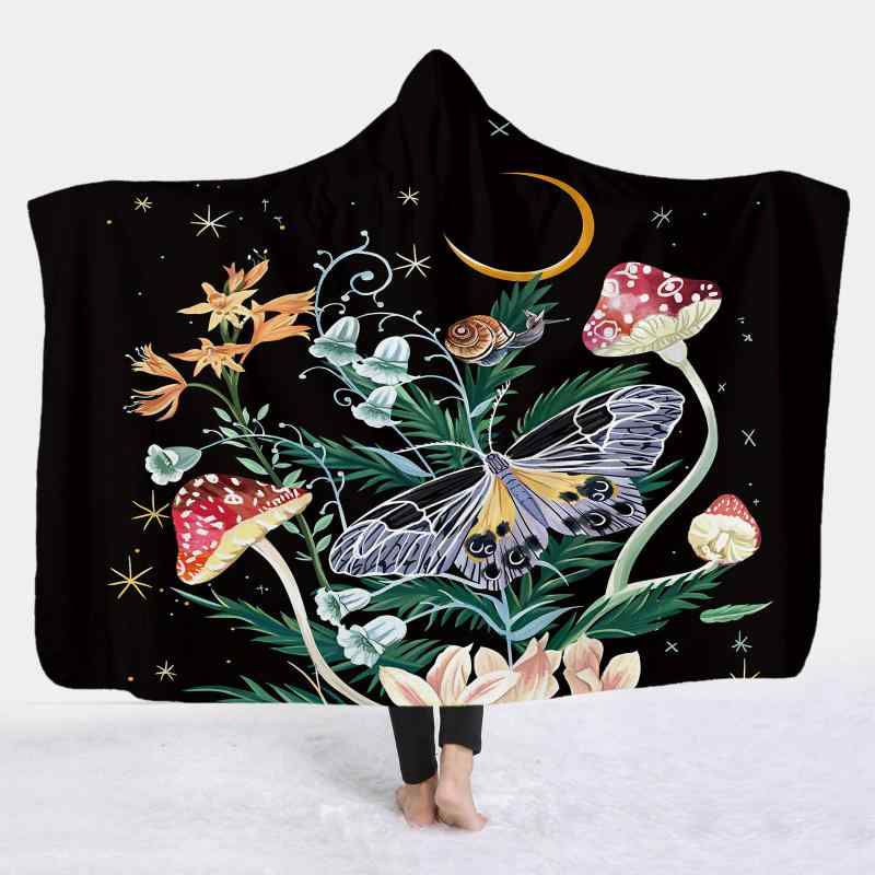 毛布 フード付き ブランケット ポンチョ ケープ きのこ柄 3Dプリント フランネル マイクロファイバー ..