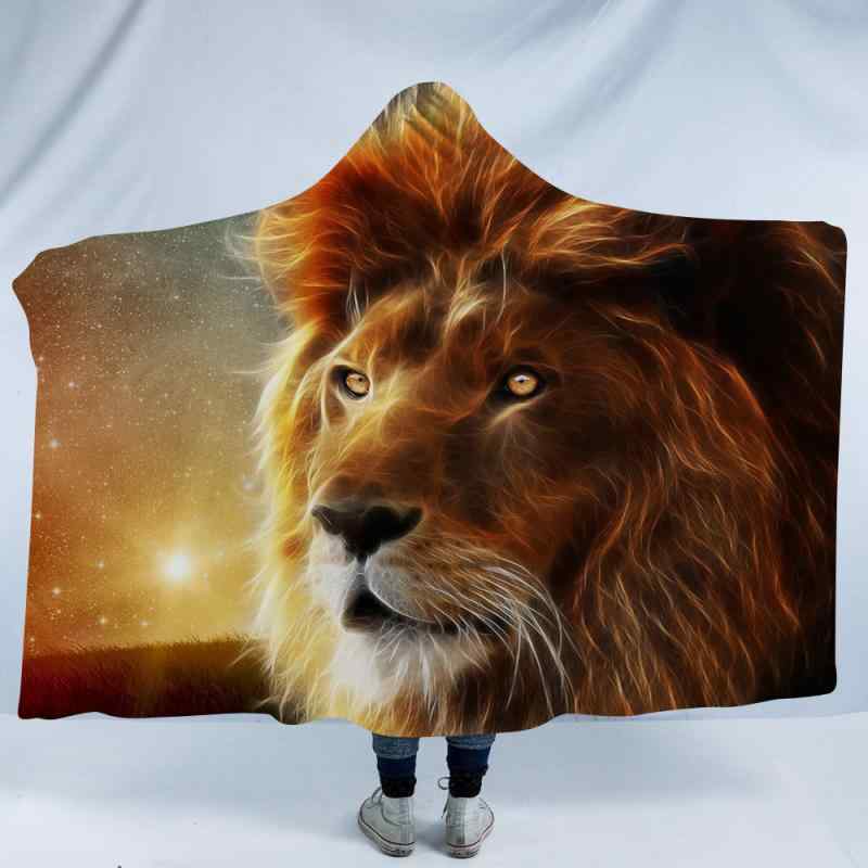 ブランケット キッズ フード付き ポンチョ 着る毛布 子供用 お昼寝 ケープ ライオン柄 アニマル 厚手 防寒 暖かい ポリエステル フリース 秋冬(x2)