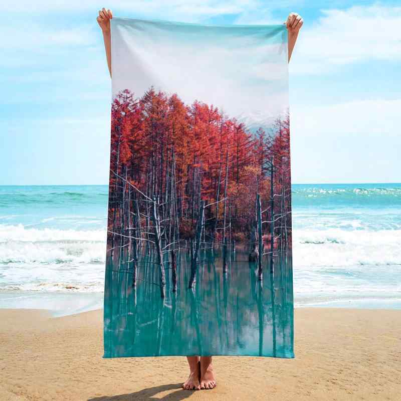 ビーチタオル バスタオル マイクロファイバー 正方形 スクエアタオル ビーチマット 3Dデジタルプリント 風景柄 景色 レジャー アウトドア 速乾性 吸水性 大判(x2)