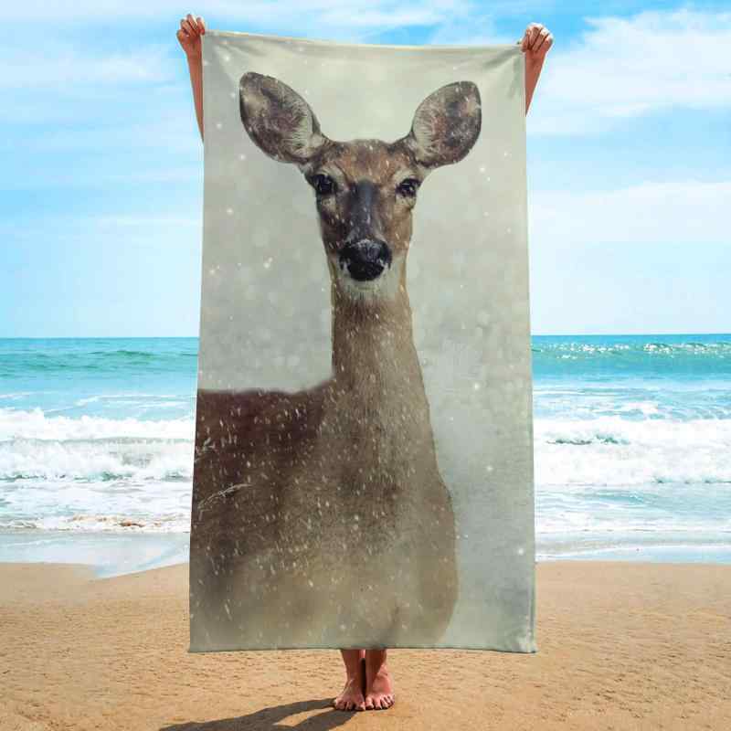 ビーチタオル バスタオル スクエア 鹿柄 3Dプリント 個性派デザイン 吸水速乾 マイクロファイバー 両面..