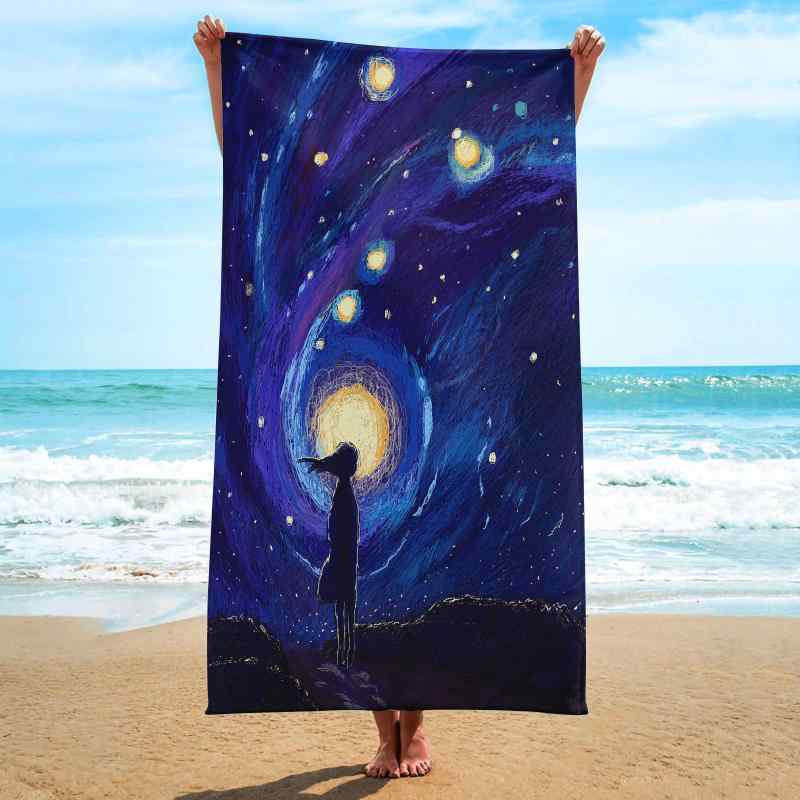 ビーチタオル バスタオル 超極細繊維 マイクロファイバー 星空柄 スター柄 大判 四角形 吸水速乾 軽量 サマーレジャー プール 海水浴 春夏(x2)