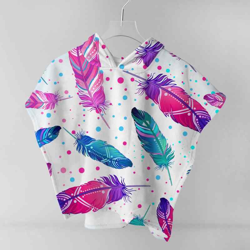 キッズ 子供用 フード付き ポンチョ 化繊 タオル地 水着 プール ビーチ 海水浴 サーフィン ローブ 速乾 吸水 ウミガメ柄 貝殻柄 フェザー柄 クジラ柄(x2)