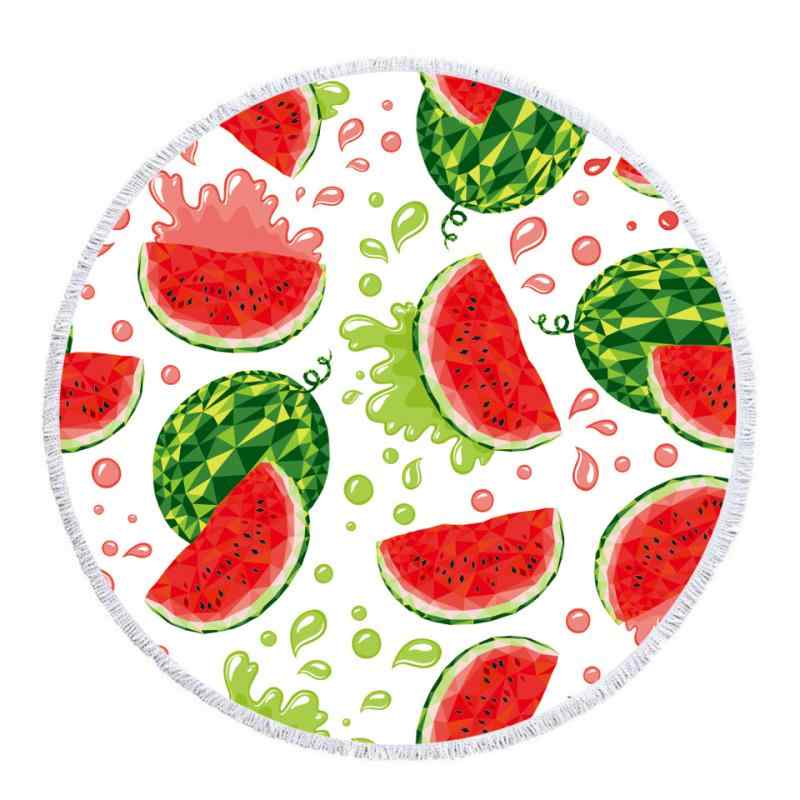 ビーチタオル 円形 大判 ラウンドタオル フルーツ柄 パイナップル スイカ デジタルプリント かわいい ..