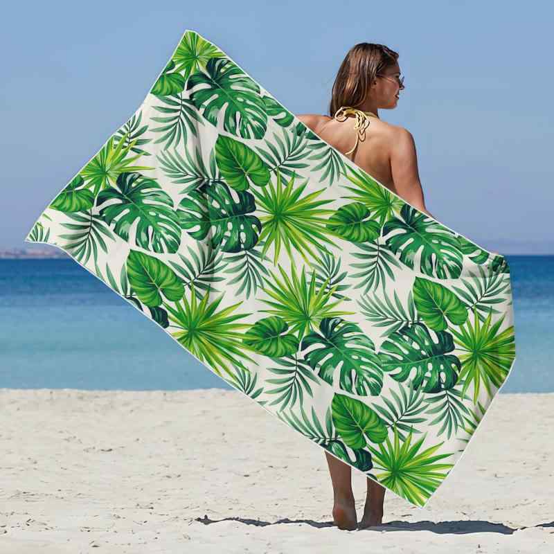 ビーチタオル マイクロファイバー 大判 3Dデジタルプリント リーフ柄 ボタニカル柄 バスタオル 吸水速乾 プール レジャー 旅行 スポーツ 長方形 薄手 軽量(x2)(3)