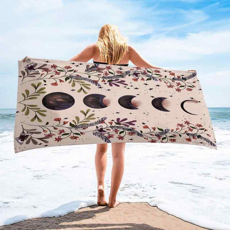 ビーチタオル マイクロファイバー 超極細繊維 大判 長方形 吸水速乾 軽量 薄手 3Dデジタルプリント 月柄デザイン 海 プール 旅行 レジャー アウトドア スポーツ バスタオル(x2)