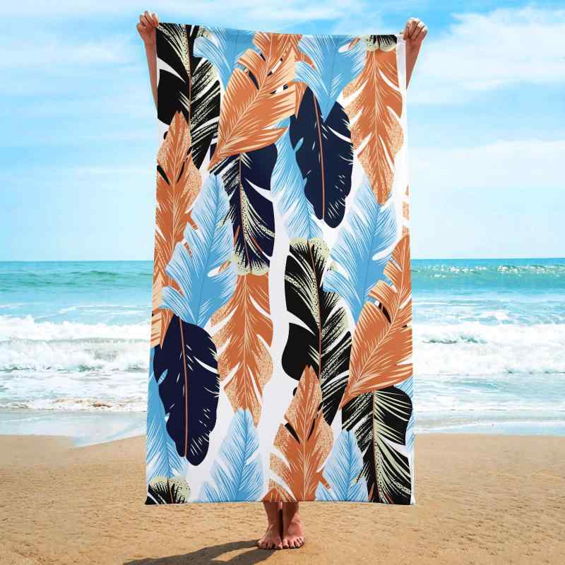ビーチタオル リーフ柄 大判 スクエア マイクロファイバー 吸水速乾 バスタオル 3Dデジタルプリント プール 海 旅行 アウトドア ジム スポーツ(x2)