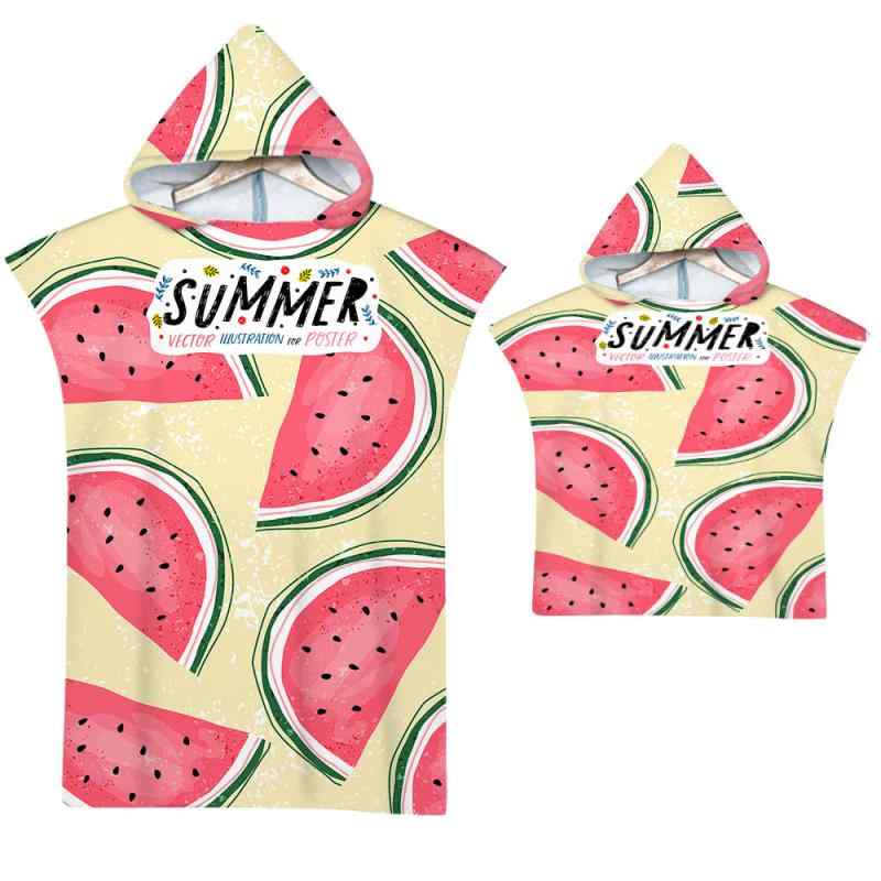 タオルポンチョ フルーツ柄 スイカ パイナップル柄 着替え ビーチ プール 水着用 UVカット 日焼け対策 フード付き マイクロファイバー 吸湿速乾 軽量 バスローブ 春夏(x2)