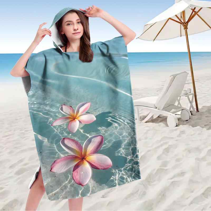 ポンチョ フード付き 大人用 着るタオル マイクロファイバー 吸水速乾 ビーチ プール 海 レジャー 着替..