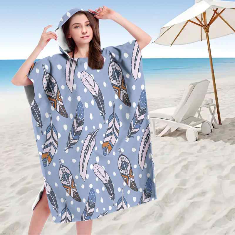 ビーチタオル フード付き 着るバスタオル ポンチョ 海水浴 マリンスポーツ 着替え用 マイクロファイバー 吸水速乾 厚手 プリント ドリームキャッチャー柄 春夏(x2)