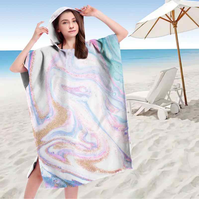 タオルポンチョ 大人用 フード付き ポンチョ型 着替え ビーチポンチョ 海 プール マリンスポーツ マイクロファイバー 超極細繊維 吸湿速乾 厚手 大判 リゾート アウトドア プリント柄 春夏(x2)